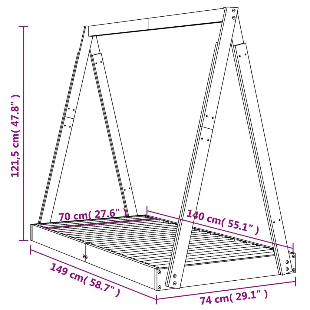 Bērnu gultas rāmis vidaXL, 70x140 cm, balts cena un informācija | Bērnu gultas | 220.lv