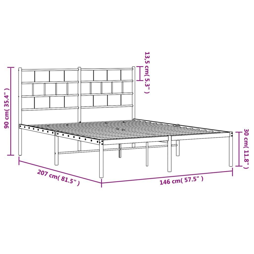 Gultas rāmis ar galvgali vidaXL, 140x200 cm, balts cena un informācija | Gultas | 220.lv