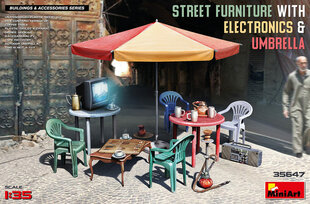 Līmējošais modelis MiniArt 35647 Street Furniture With Electronics & Umbrella 1/35 цена и информация | Склеиваемые модели | 220.lv