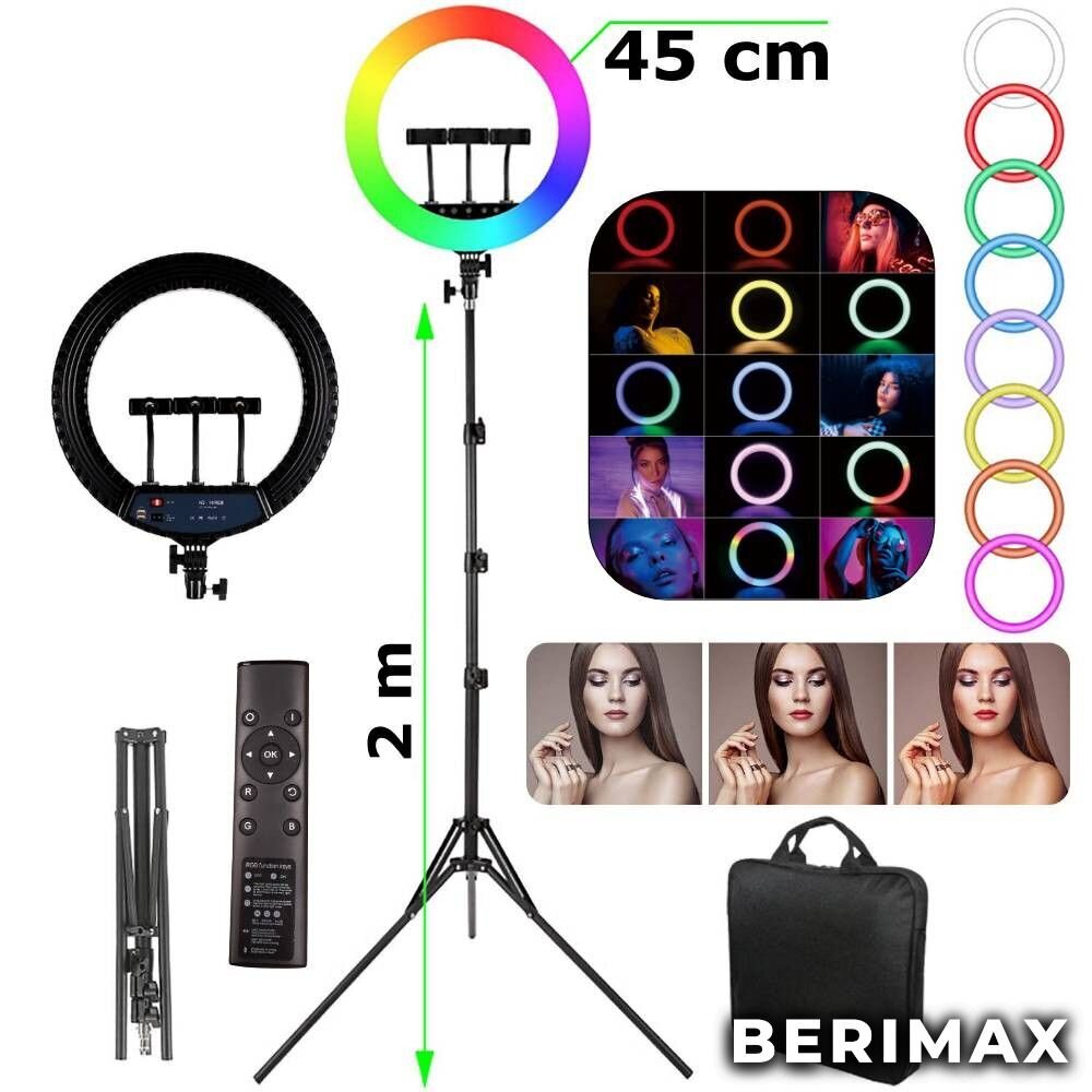 Gredzenveida LED lampa LS45 RGB 300W BERIMAX BRM_1415034 cena un informācija | Apgaismojums fotografēšanai | 220.lv