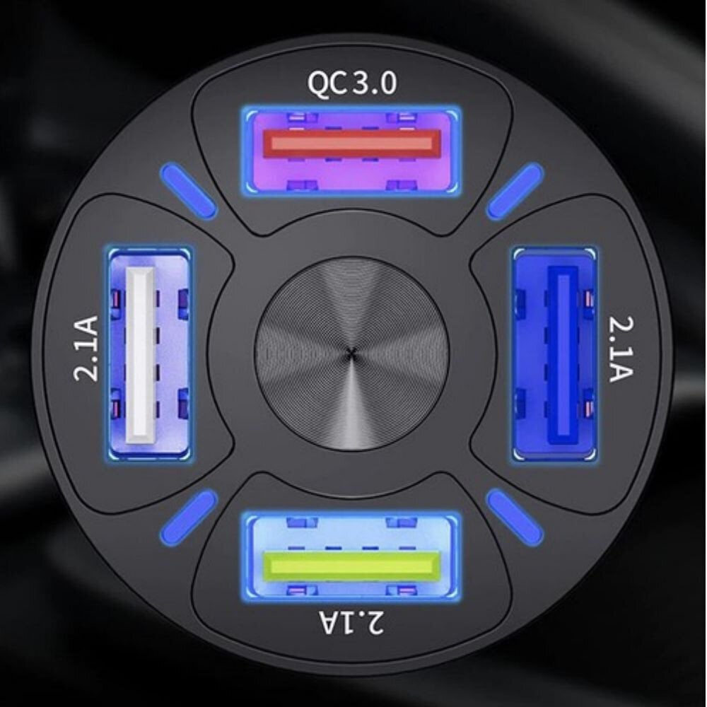 4x USB auto lādētājs + kabelis Type-C, Lightning, MicroUSB BERIMAX BRM_590466565714041 cena un informācija | Lādētāji un adapteri | 220.lv