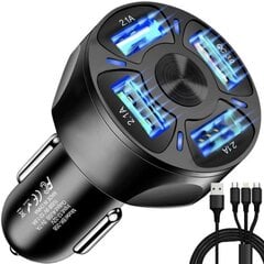 Автомобильное зарядное устройство 4x USB + кабель Type-C, Lightning, MicroUSB BERIMAX BRM_5904665714041 цена и информация | Зарядные устройства для телефонов | 220.lv