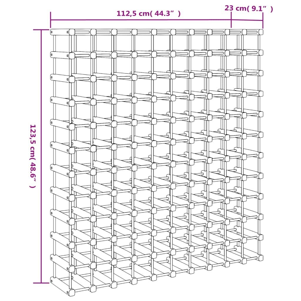 Vīna pudeļu plaukts vidaXL, 112,5x23x123,5 cm, brūns cena un informācija | Plaukti | 220.lv