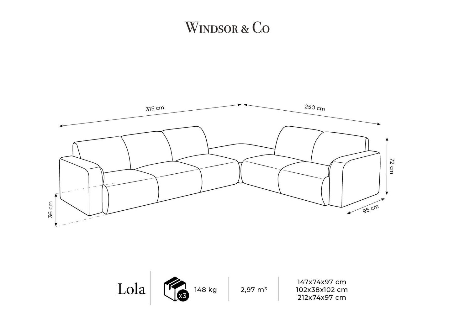 Dīvāns Windsor & Co Lola, melns cena un informācija | Dīvāni | 220.lv