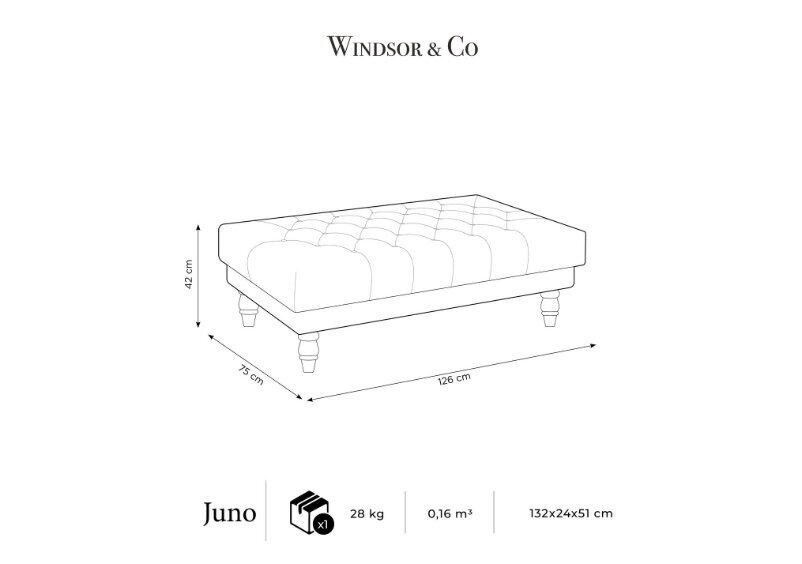 Pufs Windsor & Co Juno, 126x75x42 cm, melns cena un informācija | Sēžammaisi, pufi | 220.lv