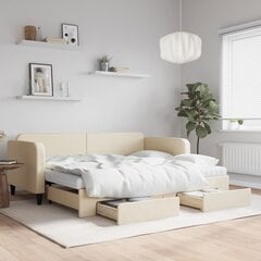 Izvelkams dīvāns ar atvilktnēm vidaXL, 90x200 cm, krēmkrāsas cena un informācija | Gultas | 220.lv