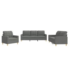 Trīsdaļīgs dīvānu komplekts ar spilveniem vidaXL, tumši pelēks cena un informācija | Dīvāni | 220.lv