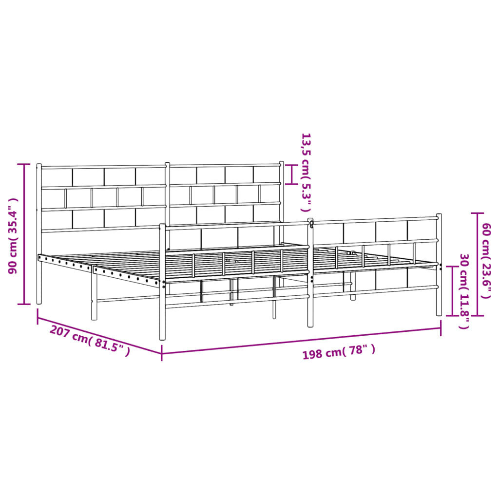 Gultas rāmis ar galvgali un kājgali vidaXL, 193x203 cm, balts cena un informācija | Gultas | 220.lv