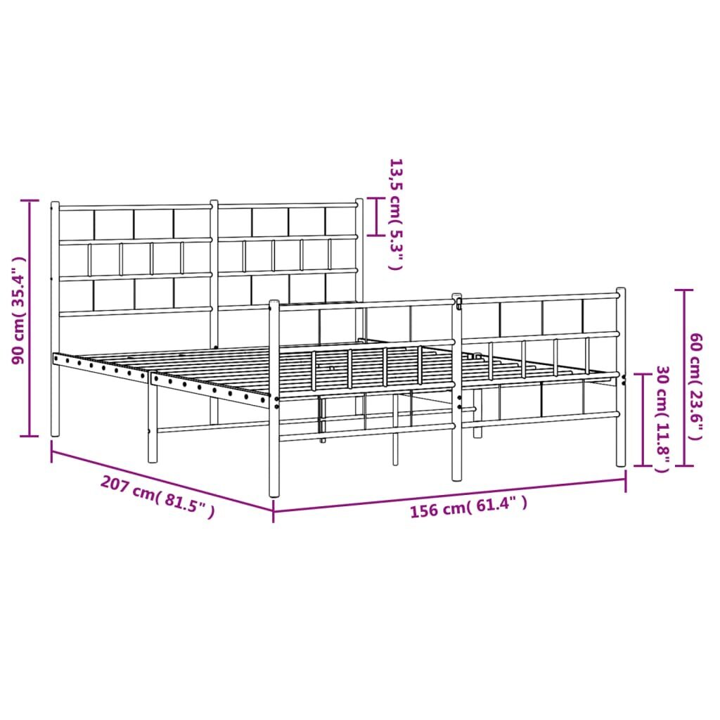 Gultas rāmis ar galvgali un kājgali vidaXL, 150x200 cm, balts cena un informācija | Gultas | 220.lv