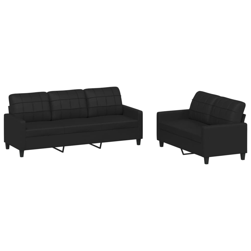 Divdaļīgs dīvānu komplekts ar spilveniem vidaXL, melns cena un informācija | Dīvāni | 220.lv