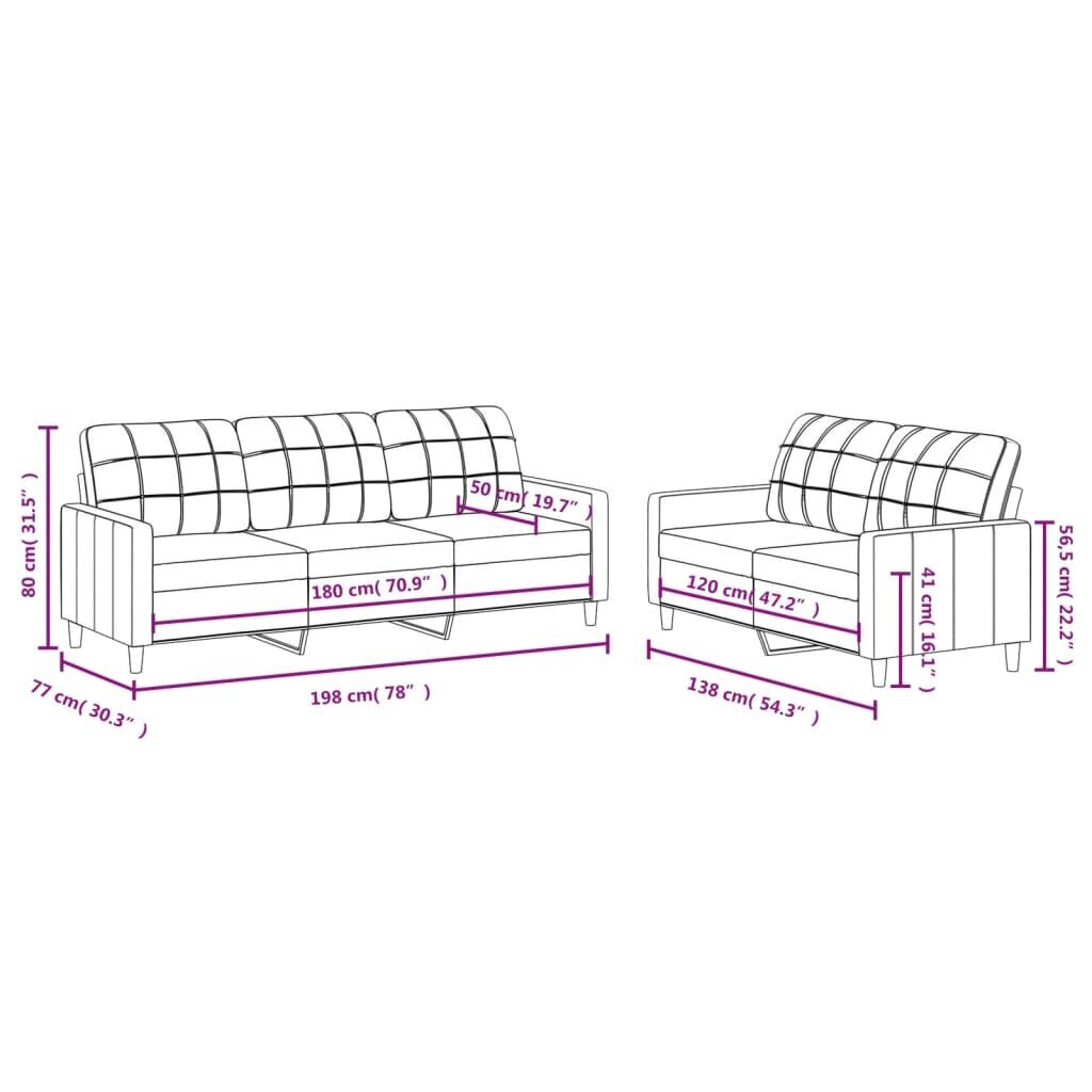 Divdaļīgs dīvānu komplekts ar spilveniem vidaXL, gaiši pelēks cena un informācija | Dīvāni | 220.lv