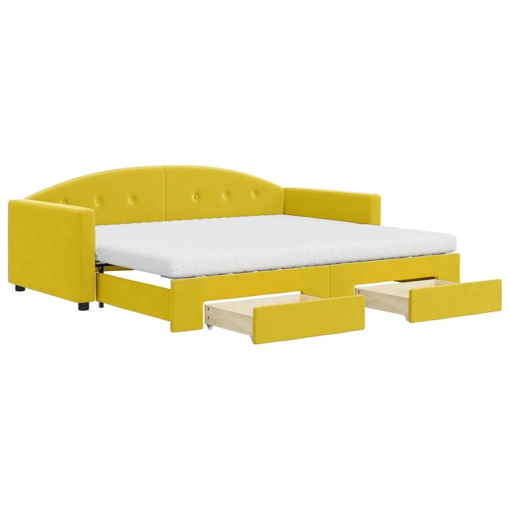 Izvelkams dīvāns ar atvilktnēm vidaXL, 90x200 cm, dzeltens cena un informācija | Gultas | 220.lv