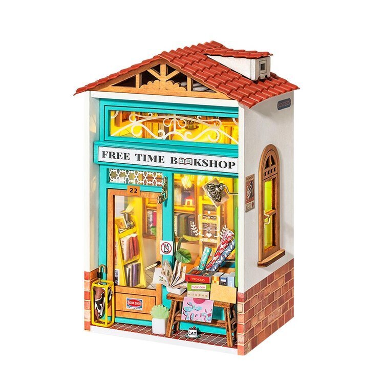 Saliekamā koka miniatūra TM Varvikas - Roombox Free Time Bookshop RDS001e цена и информация | Konstruktori | 220.lv