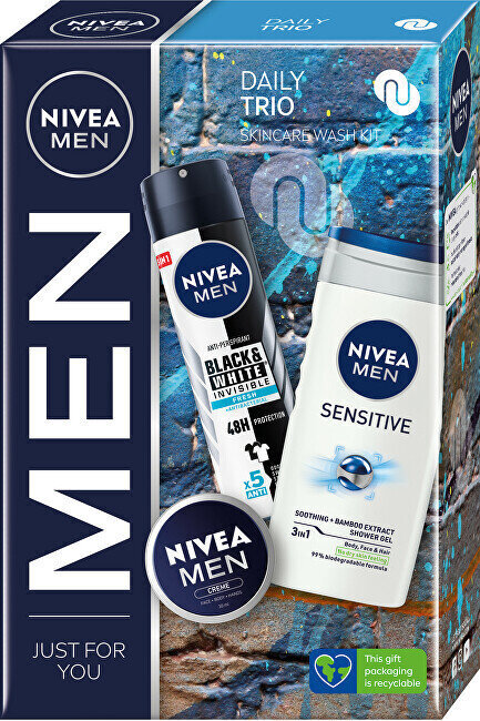 Komplekts Nivea Daily Trio Sensitive Skin Care Gift Set vīriešiem: dušas želeja, 250 ml + izsmidzināms antiperspirants, 150 ml + universāls krēms, 30 ml цена и информация | Dušas želejas, eļļas | 220.lv