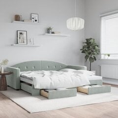 Izvelkams dīvāns ar atvilktnēm vidaXL, 90x200 cm, gaiši pelēks cena un informācija | Gultas | 220.lv