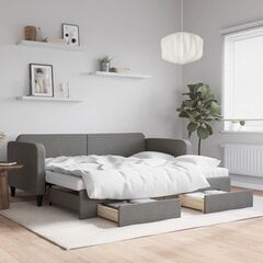 Izvelkams dīvāns ar atvilktnēm vidaXL, 90x190 cm, pelēks cena un informācija | Gultas | 220.lv