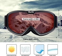 Лыжные очки BangLong, OTG, защита от ультрафиолета, противотуманные, черные цена и информация | Лыжные очки | 220.lv
