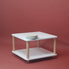 Kafijas galds Ashme ar riteņiem, 64x64cm, balts cena un informācija | Žurnālgaldiņi | 220.lv