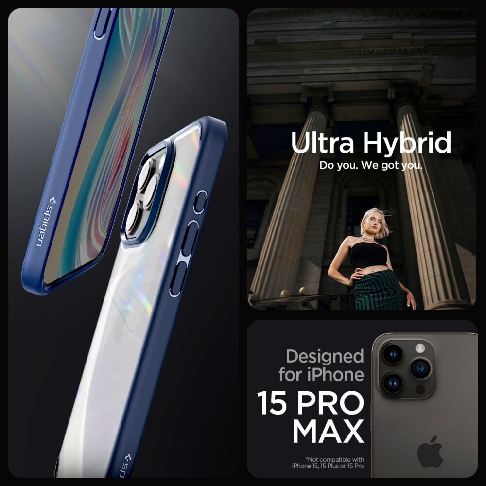 Telefona vāciņš, Spigen Ultra Hybrid, priekš iPhone 15 Pro Max, zils cena un informācija | Telefonu vāciņi, maciņi | 220.lv