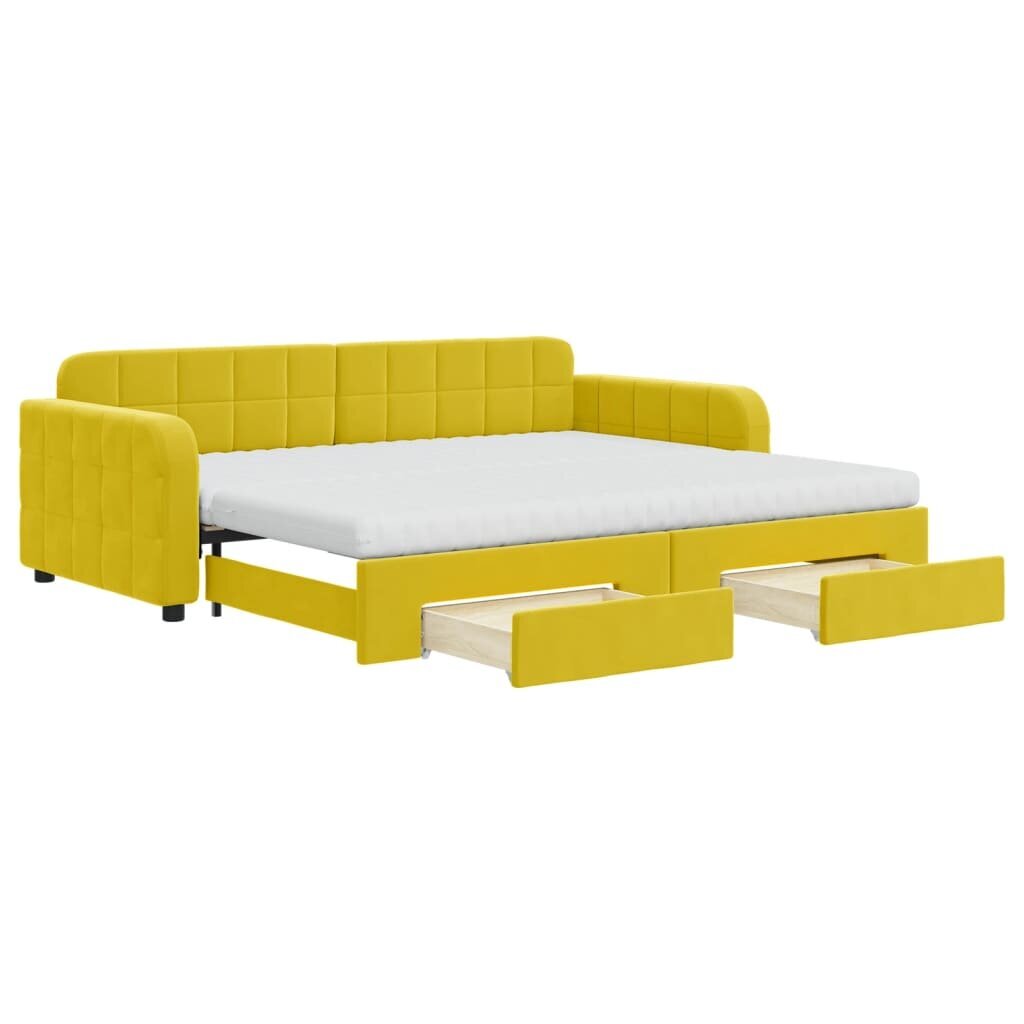Izvelkams dīvāns ar atvilktnēm vidaXL, 90x200 cm, dzeltens cena un informācija | Gultas | 220.lv
