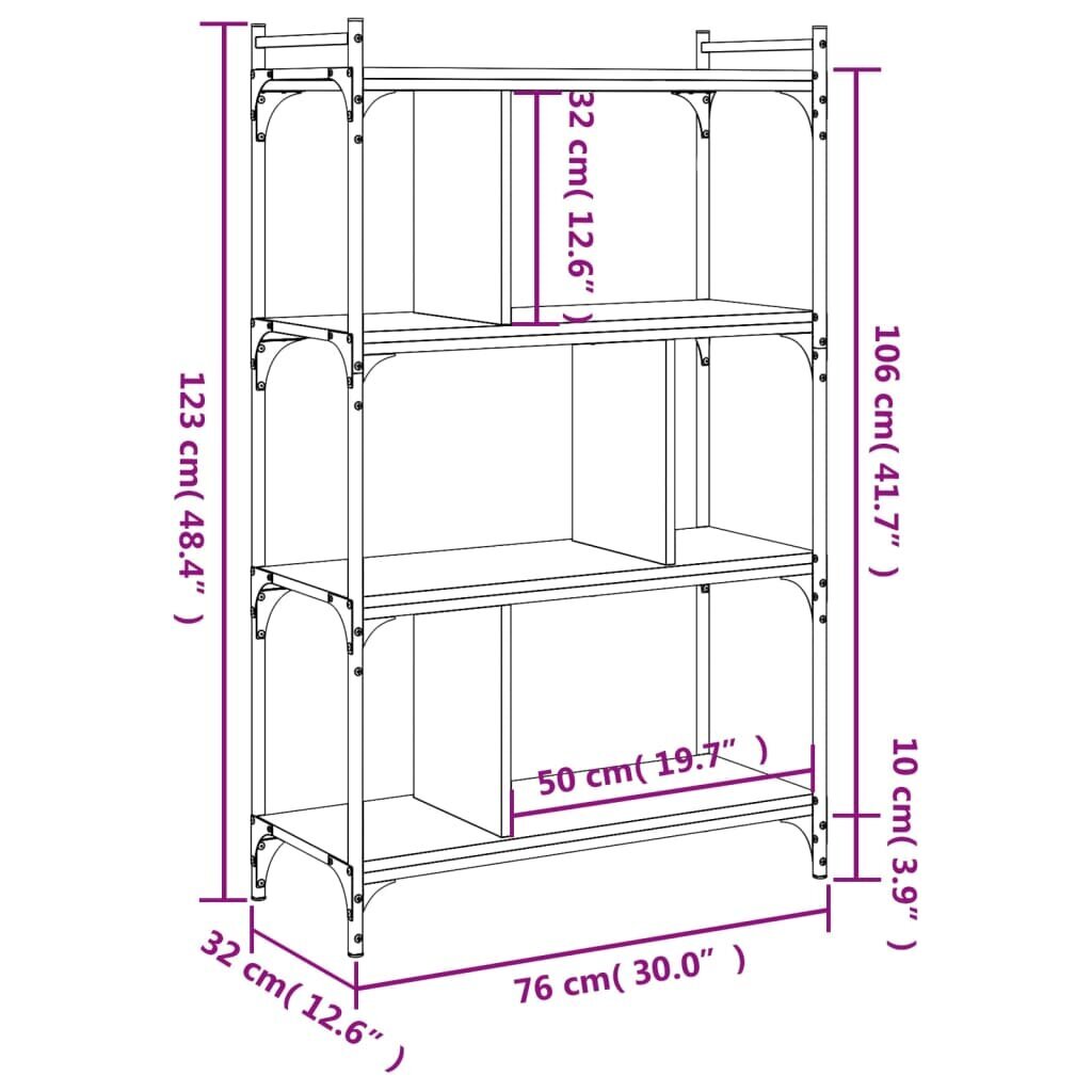 Grāmatu plaukts vidaXL, 76x32x123 cm, pelēks cena un informācija | Plaukti | 220.lv