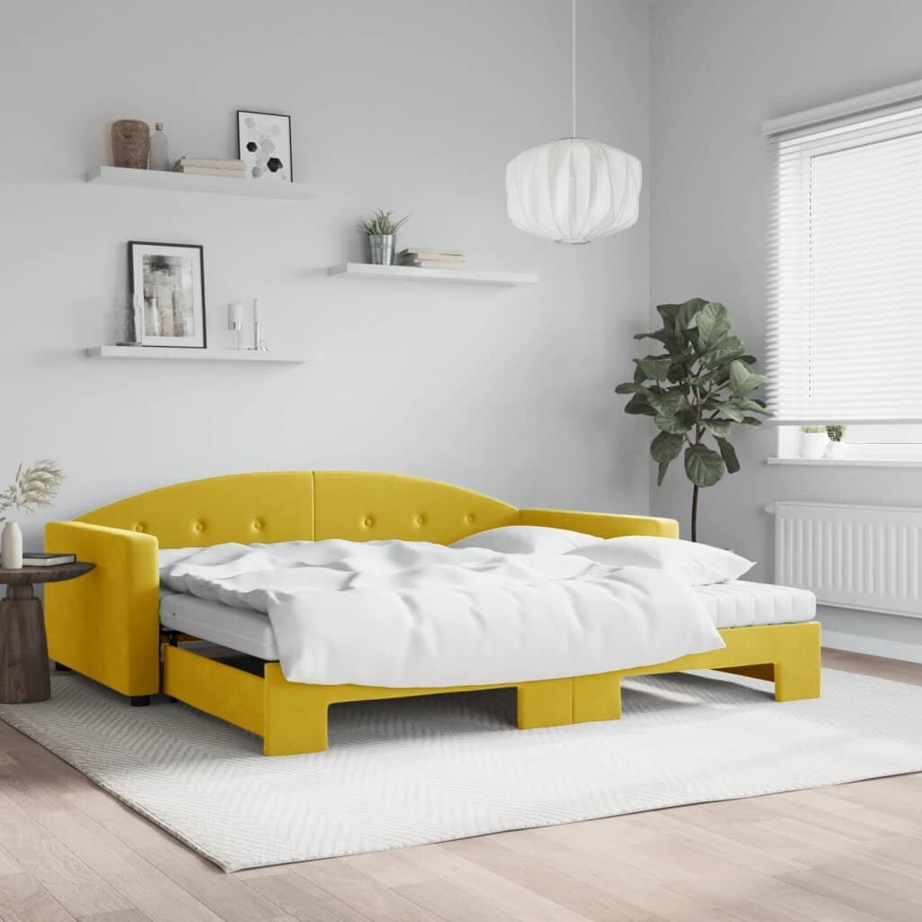 Izvelkams dīvāns ar matraci vidaXL, 100x200 cm, dzeltens cena un informācija | Gultas | 220.lv