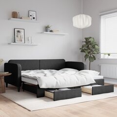 Izvelkams dīvāns ar atvilktnēm vidaXL, 90x200 cm, melns cena un informācija | Gultas | 220.lv