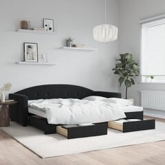 Izvelkams dīvāns ar atvilktnēm vidaXL, 90x200 cm, melns cena un informācija | Gultas | 220.lv