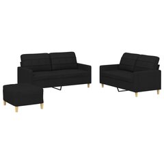 vidaXL trīsdaļīgs dīvānu komplekts ar spilveniem, melns cena un informācija | Dīvāni | 220.lv