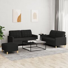 vidaXL trīsdaļīgs dīvānu komplekts ar spilveniem, melns cena un informācija | Dīvāni | 220.lv