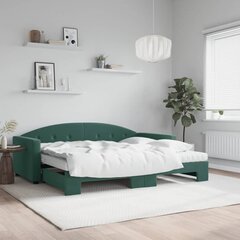Izvelkams dīvāns ar matraci vidaXL, 90x200 cm, zaļš cena un informācija | Gultas | 220.lv