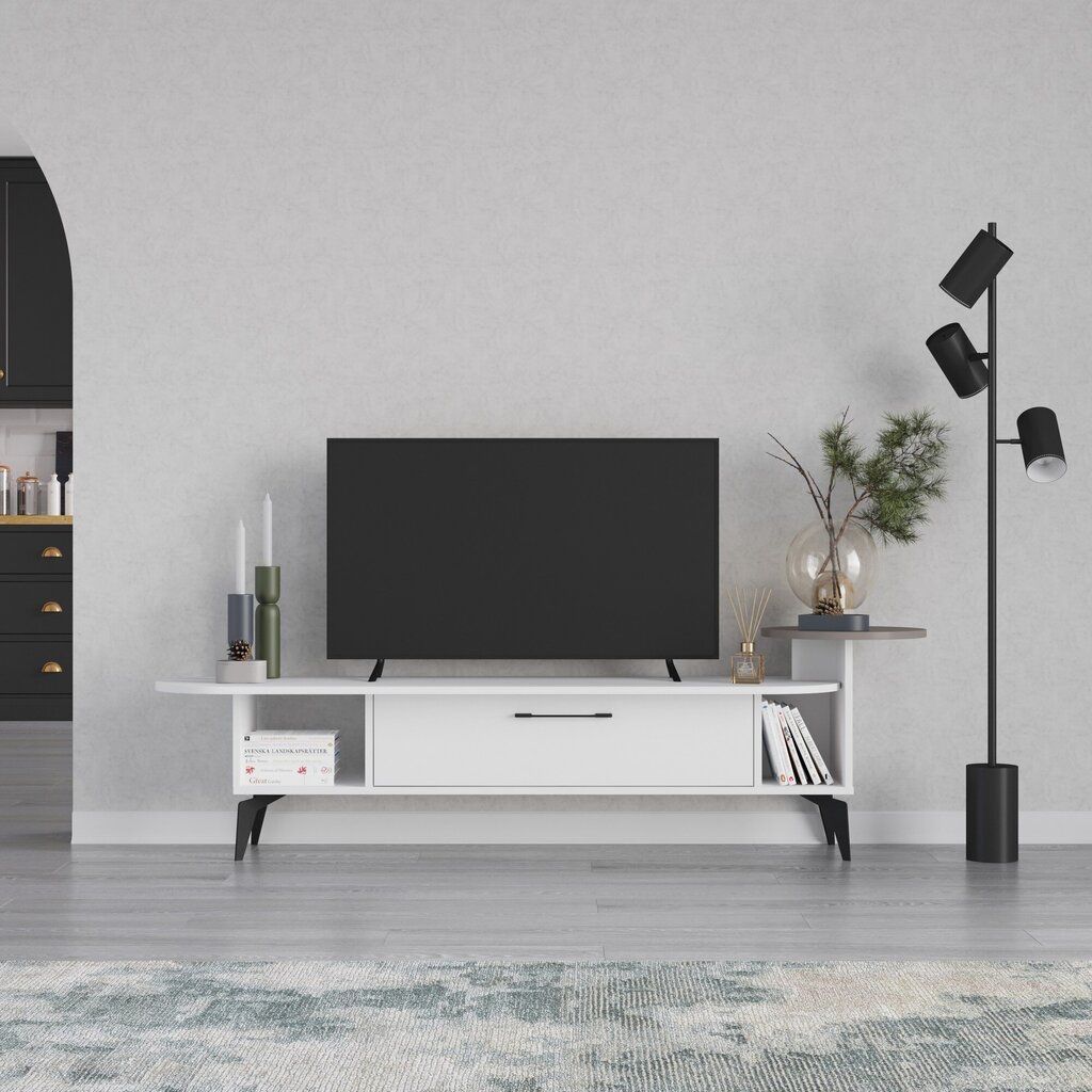 TV statīvs Asir, 188x42,6x40cm, balts un gaiši brūns cena un informācija | TV galdiņi | 220.lv