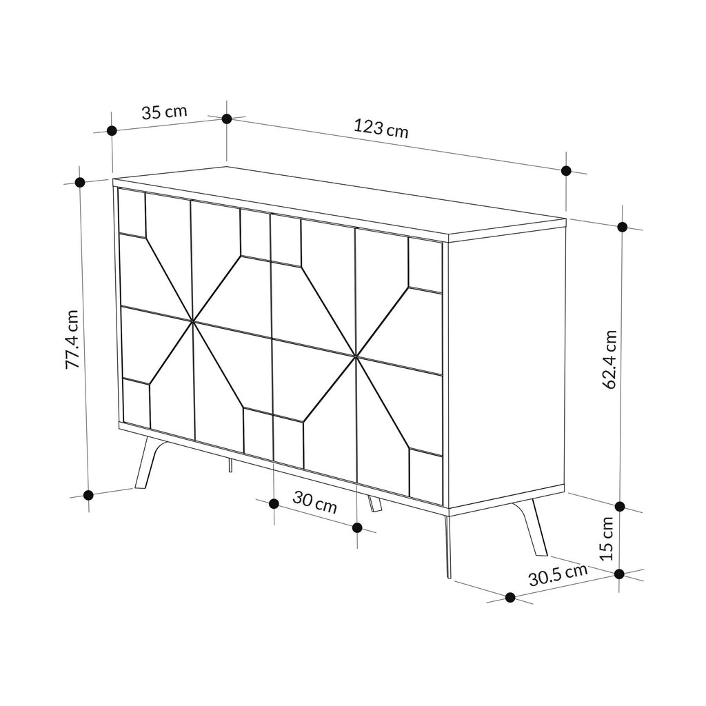Skapis Asir, 123x62,4x35cm, balts, lakots cena un informācija | Konsoles galdiņi | 220.lv