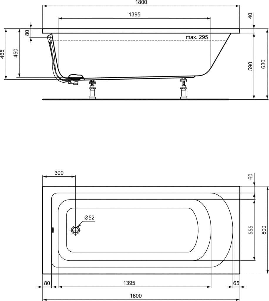 Prece ar bojājumu. Iebūvēta akrila vanna Ideal Standard Hotline 170x75, 180x80 cm, balta. (K274601/K274801) cena un informācija | Vannas | 220.lv