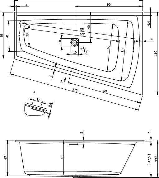 Prece ar bojājumu. Stūra vanna RIHO Still Smart 170x110 cm cena un informācija | Preces ar bojājumiem | 220.lv