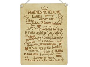 Деревянная декоративная доска с гравировкой «Ģimenes noteikumi» цена и информация | Другие оригинальные подарки | 220.lv