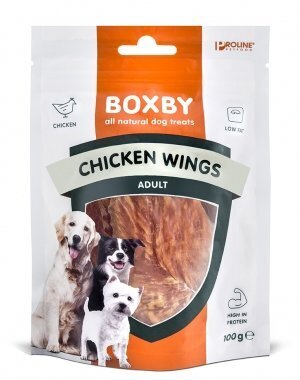 BOXBY CHICKEN WINGS 0,100KG - SPĀRNIŅI PIEAUGUŠIEM SUŅIEM (100% VISTA) cena un informācija | Gardumi suņiem | 220.lv