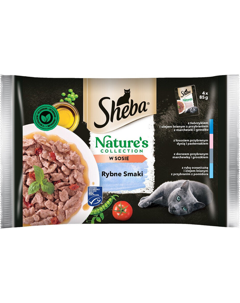 Sheba Nature’s Collection pieaugušiem kaķiem, ar zivīm, 13x(4x85g) cena un informācija | Konservi kaķiem | 220.lv