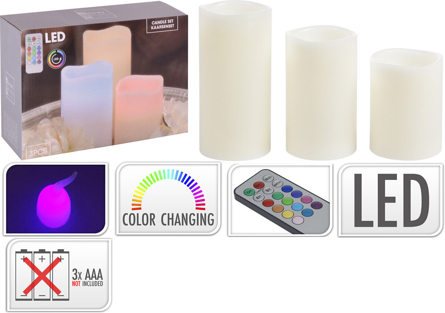 Koopman LED svece, 3 gab. cena un informācija | Sveces un svečturi | 220.lv