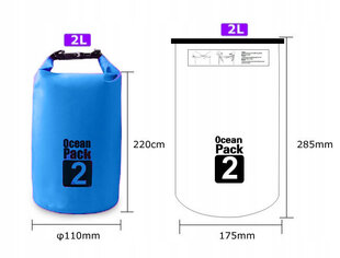 Ūdensnecaurlaidīgs maiss kajakam, mugursoma, 2L, zils цена и информация | Другие товары для плавания | 220.lv