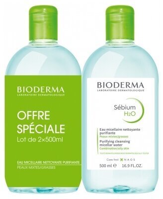 Micelārais ūdens Bioderma Sebium H2O, 2 x 500 ml cena un informācija | Sejas ādas kopšana | 220.lv