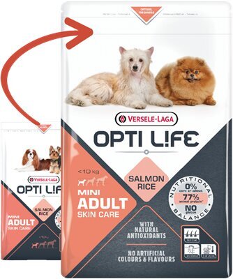 Versele-laga Opti Life Adult Skin Care Mini ar lasi, 7,5 kg cena un informācija | Sausā barība suņiem | 220.lv