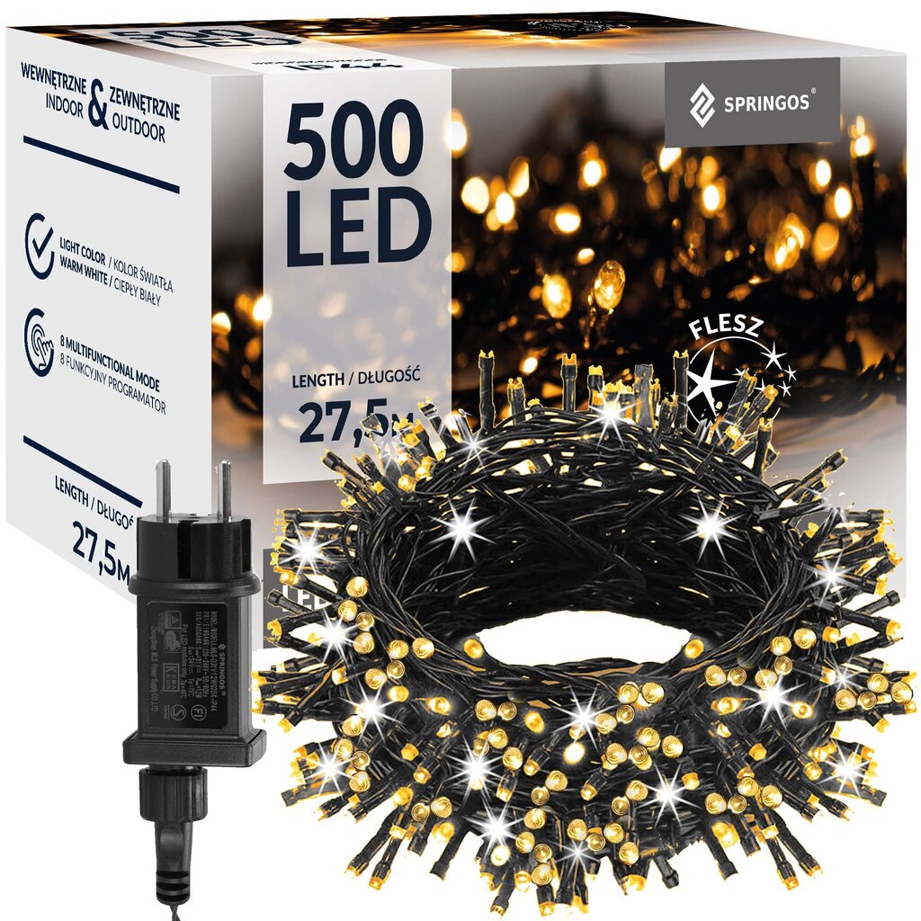 Ziemassvētku lampiņas Springos CL4090, 500 LED, 27,5 m cena un informācija | Ziemassvētku lampiņas, LED virtenes | 220.lv