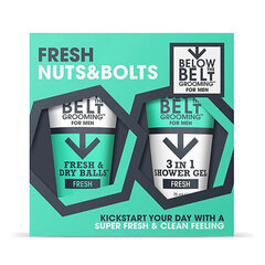 Komplekts Below the Belt Grooming Fresh Nuts & Bolts Gift Set vīriešiem: dezodorants Fresh & Dry Balls Cool, 75 ml + 3 in 1 dušas želeja, 75 ml cena un informācija | Dušas želejas, eļļas | 220.lv