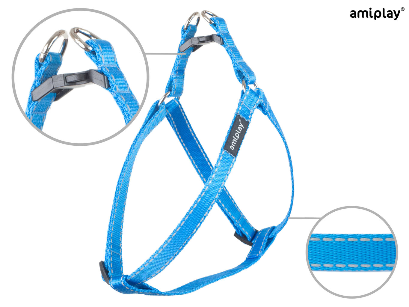 Regulējamas krūšu siksnas Ami Play Harness Reflective, zilas, XL 50-95x2,5 cm цена и информация | Apkakles, siksnas suņiem | 220.lv