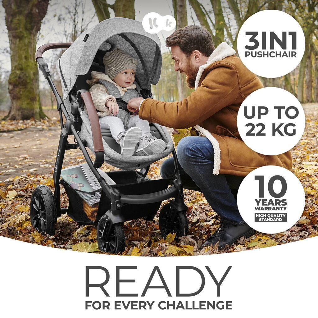 Kinderkraft universālie rati Moov Mink Pro 3in1, Grey Melange цена и информация | Bērnu rati | 220.lv