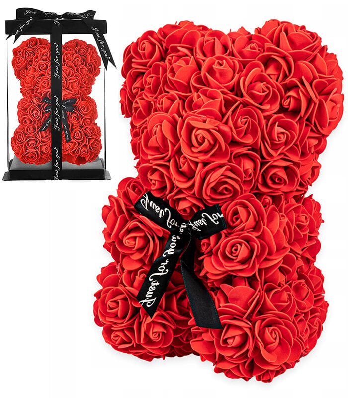 Liels ziedu lācītis ar sarkanām rozēm cena un informācija | Mākslīgie ziedi | 220.lv