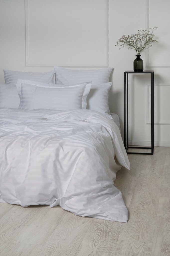 Satīna gultas veļas komplekts no 5 daļām White Stripe, 160x220 cena un informācija | Gultas veļas komplekti | 220.lv