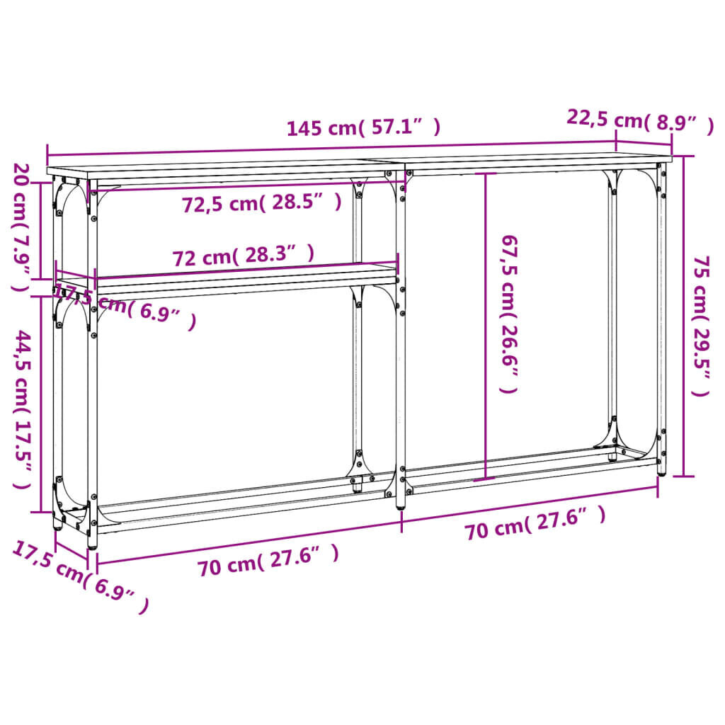 Konsoles galdiņš vidaXL, 145x22,5x75 cm, brūns/melns cena un informācija | Konsoles galdiņi | 220.lv