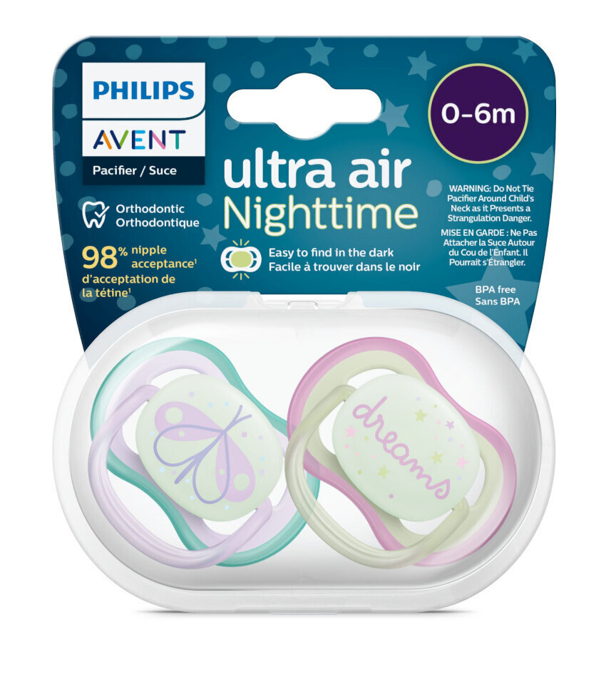 Knupītis Philips Avent Ultra Air Nighttime, 0-6 mēn, 2 gab. cena un informācija | Knupīši | 220.lv